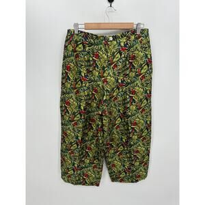Collection Harve Benard Silk Pants Women 16 Green Tropical Parrot Loose Fit